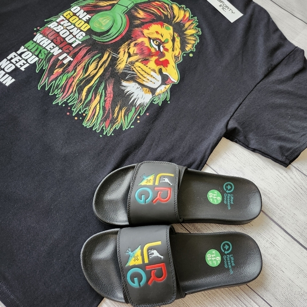 Free LRG Sandles w/ Purchase! Rasta Graphic Tee with Lion Design Size 2xl Men - Picture 5 of 8